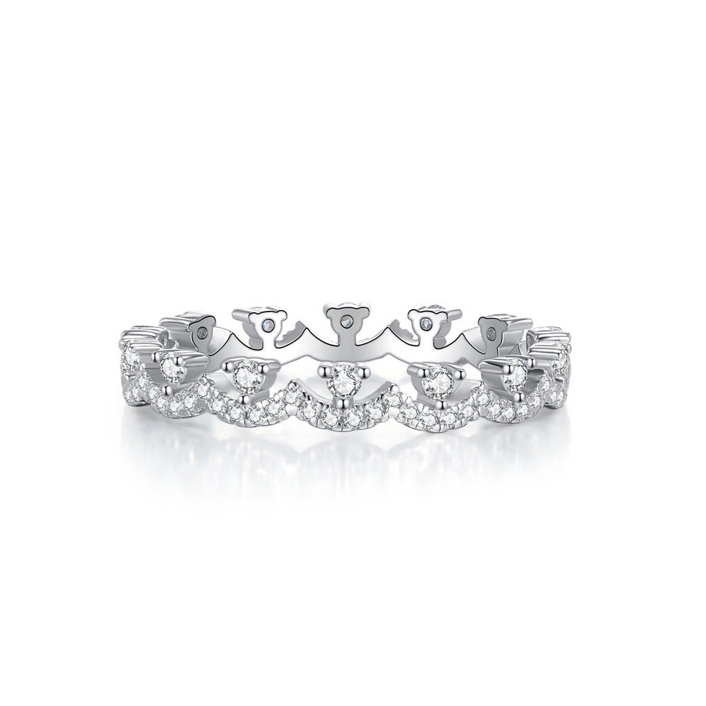 Silver CZ Crown Band Ring - Adjustable (One Size)