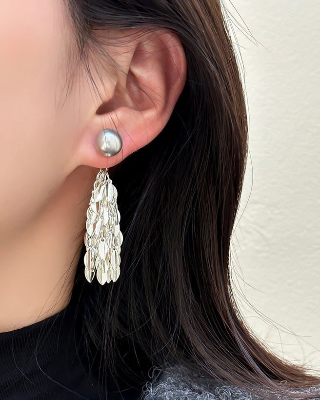 Leaf Dangle Pearl Stud Earrings