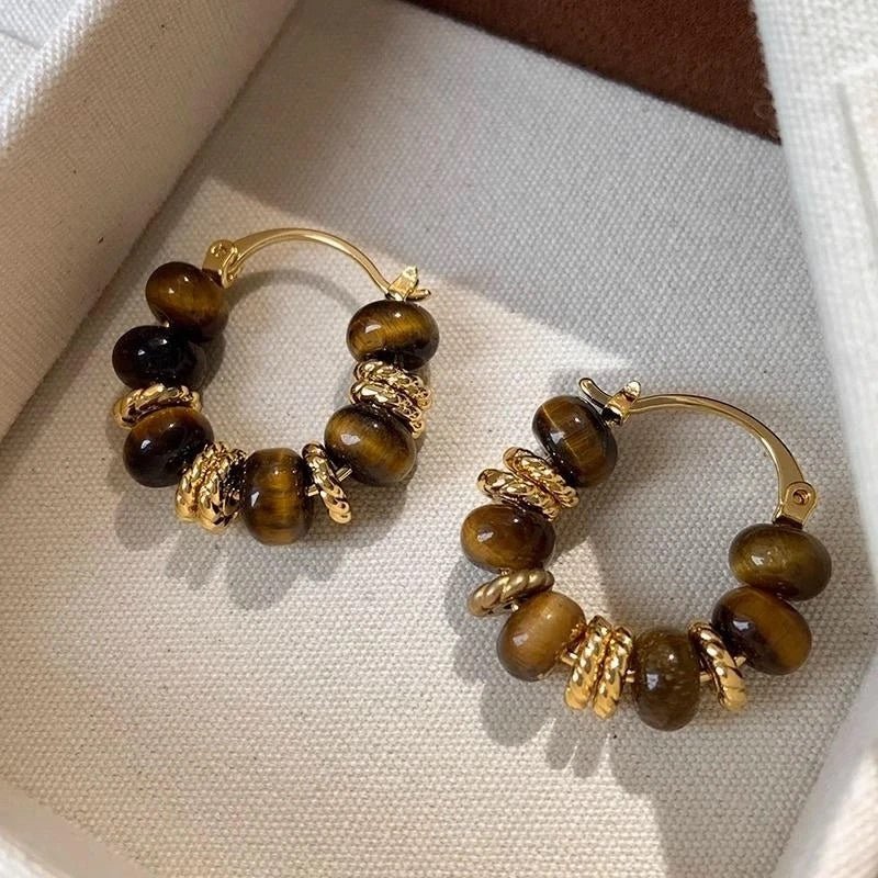 Beaded Hoop Earrings shown from side angle highlighting beaded hoop design