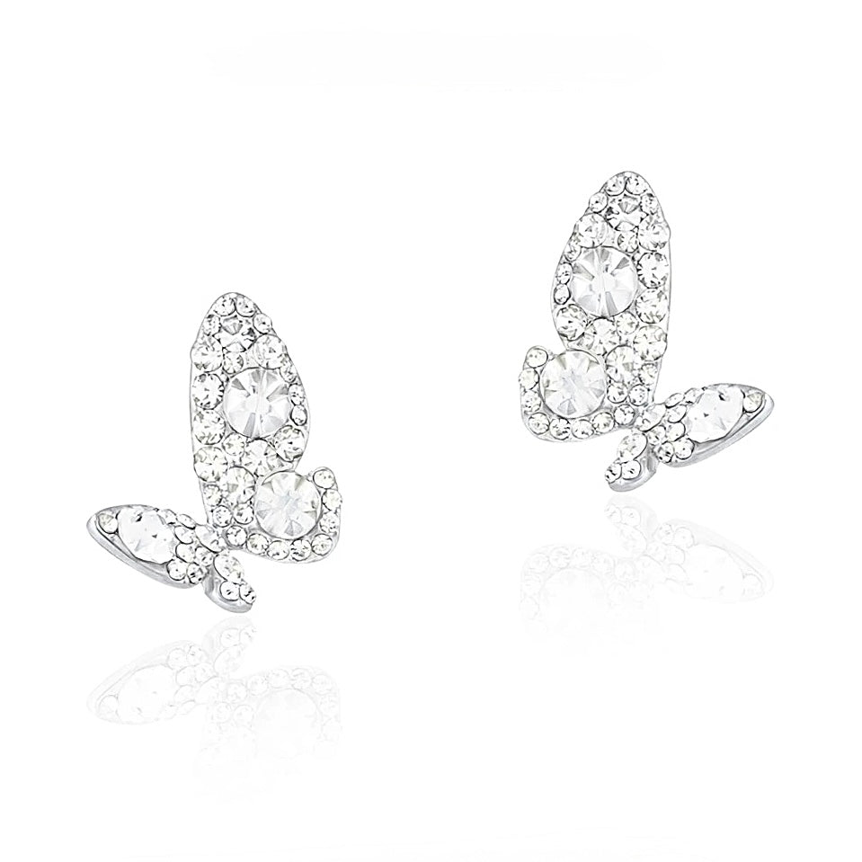 Crystal Butterfly Stud Earrings with rhinestone inlay and sterling silver post