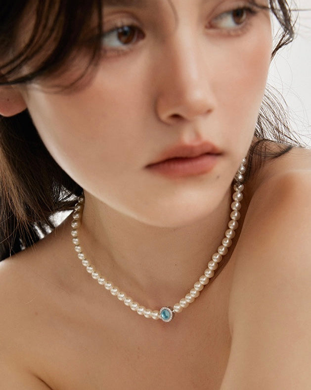 Ocean Whisper Pearl Necklace worn by model with casual outfit for layered styling