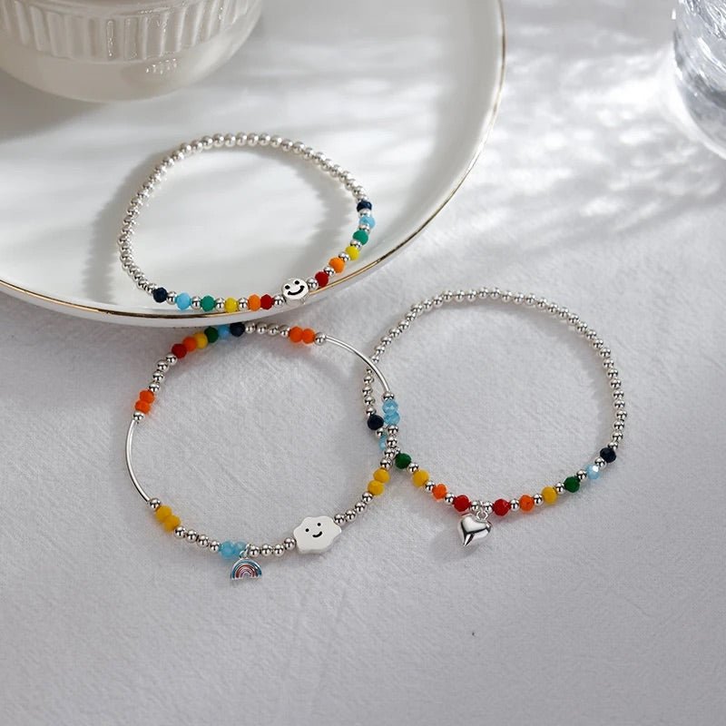 Rainbow Bracelet worn by model in relaxed lifestyle setting