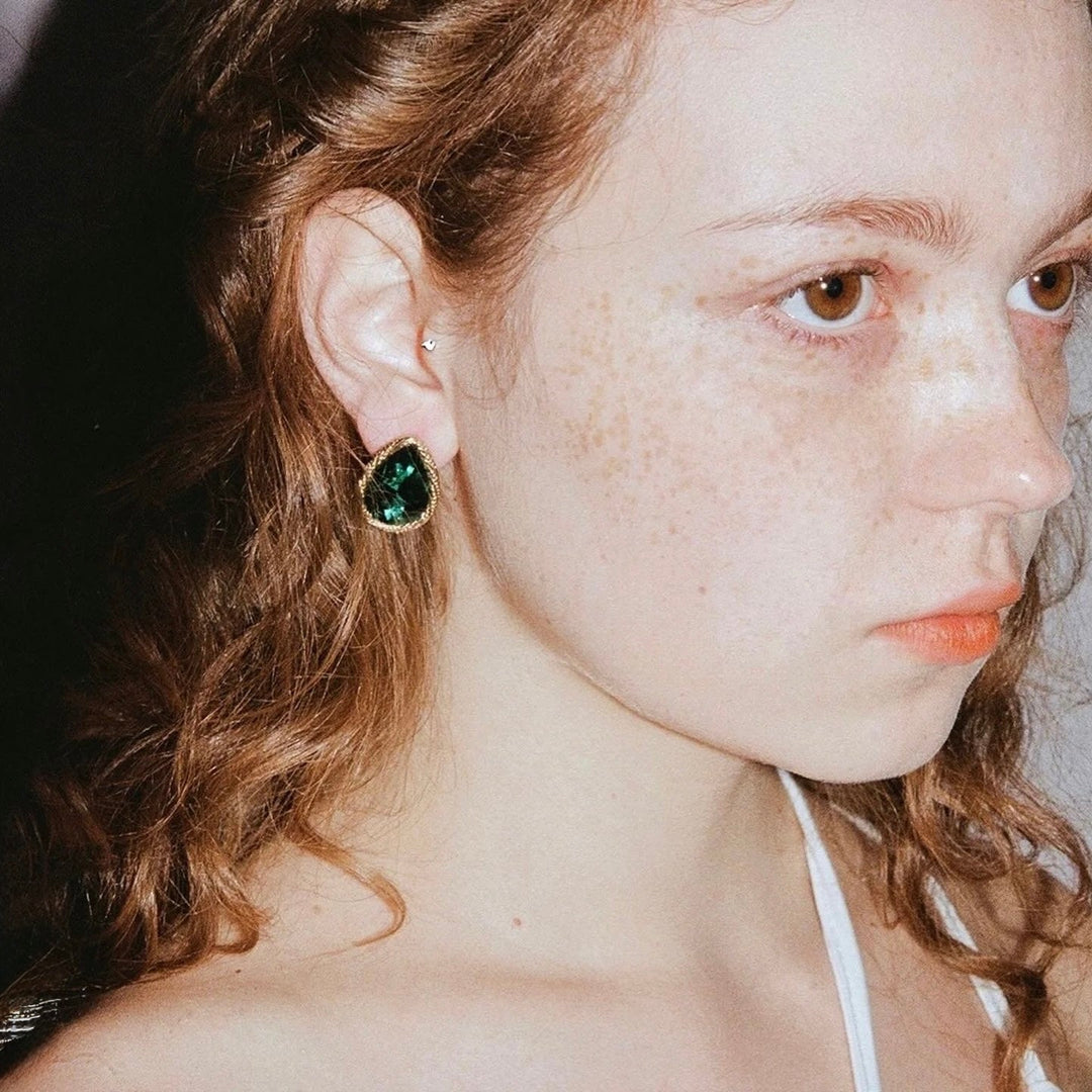 Teardrop Earrings styled on model with casual outfit and layered accessories