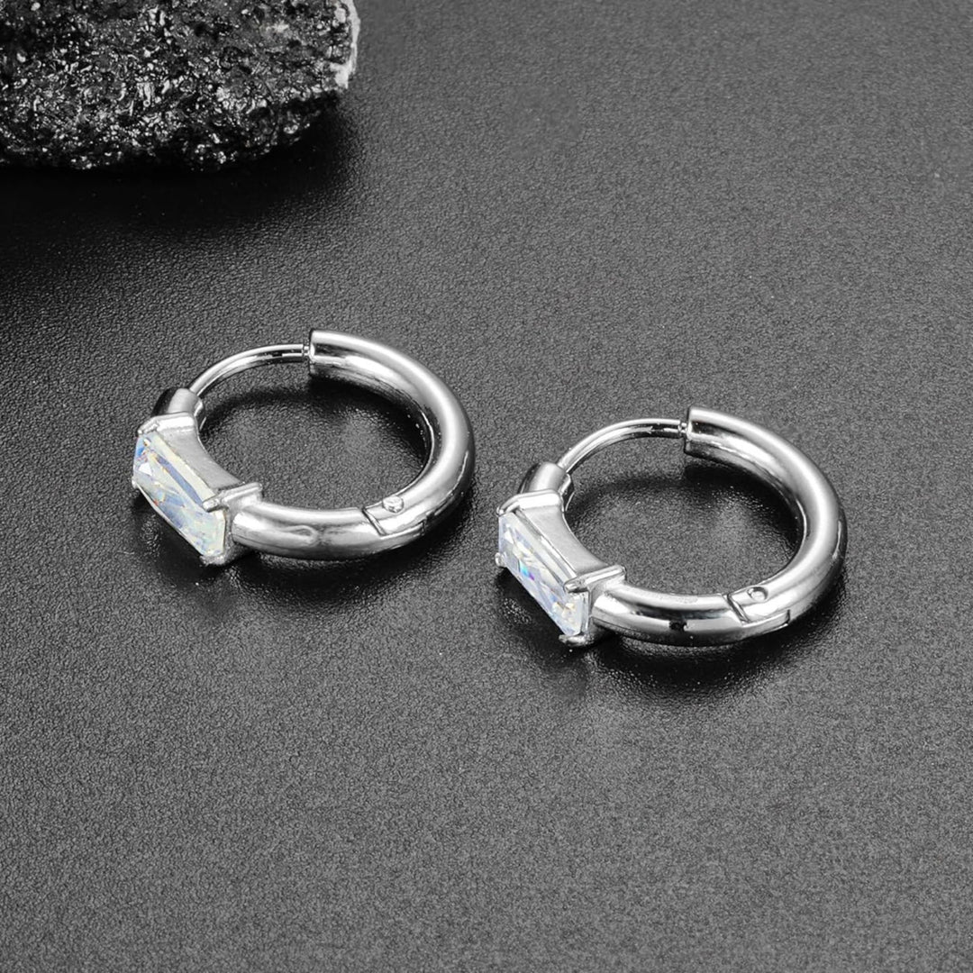 Zircon Huggie Hoop Earrings back view showing clasp and gold finish