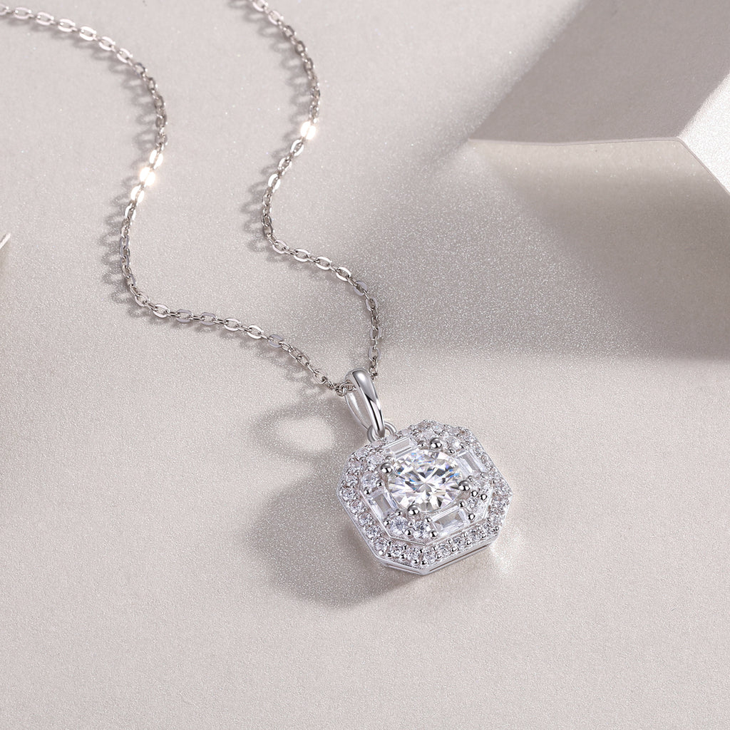 Square Halo Moissanite Pendant Necklace