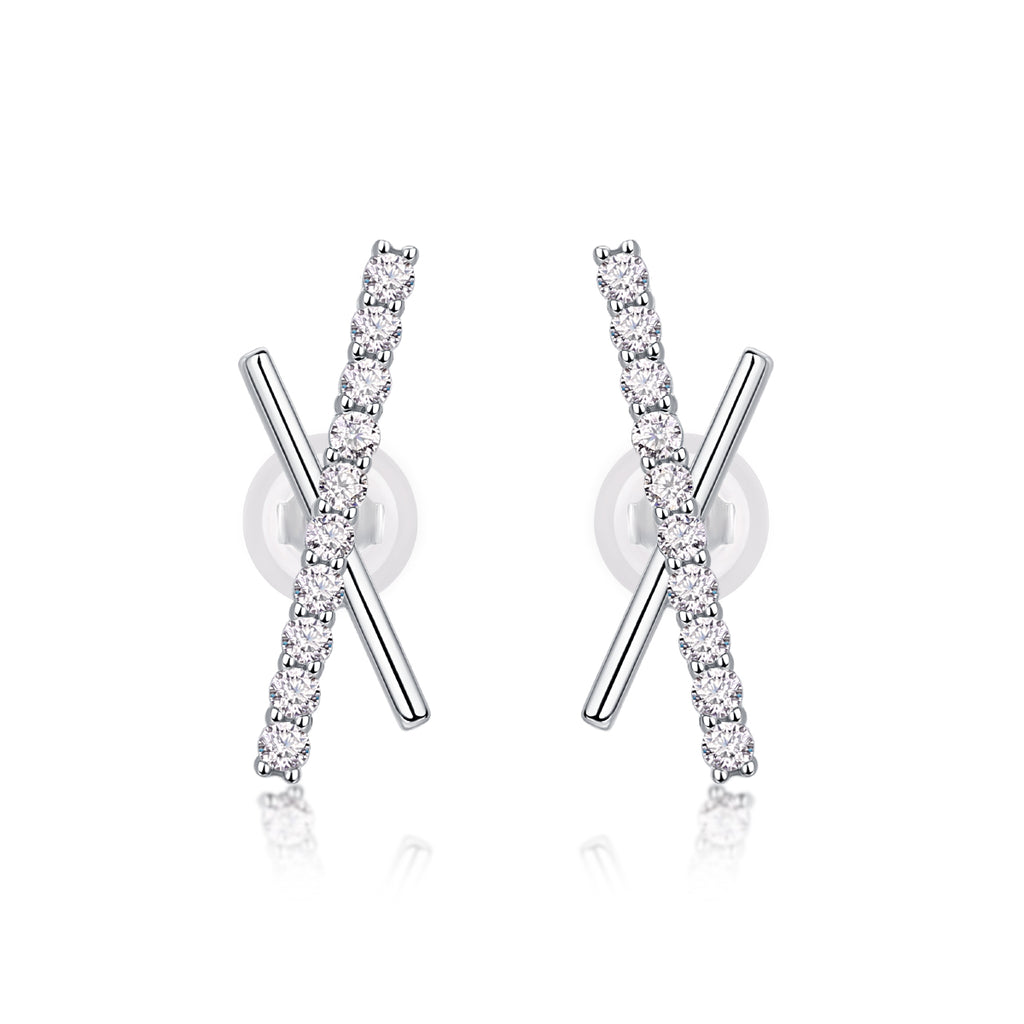 Pavé Cross Bar Moissanite Stud Earrings