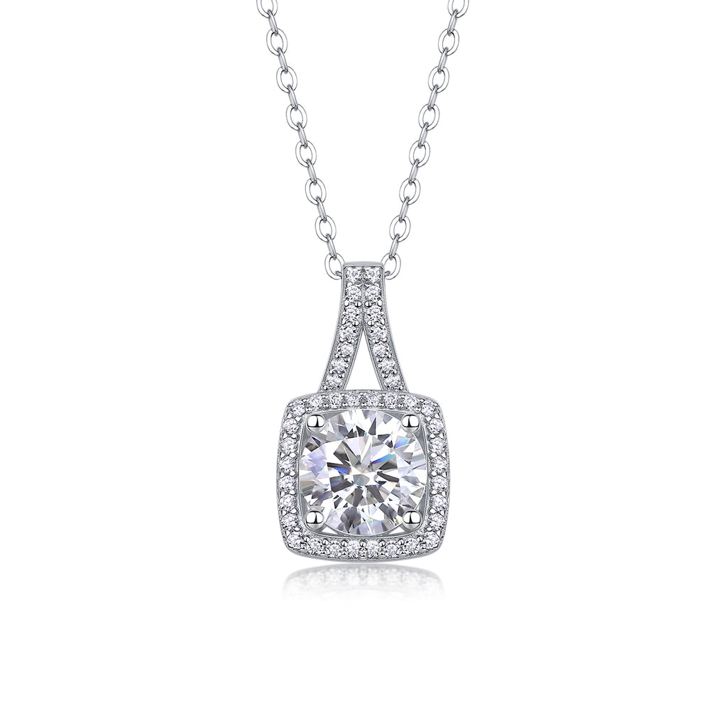 Square Halo 2ct Moissanite Pendant Necklace