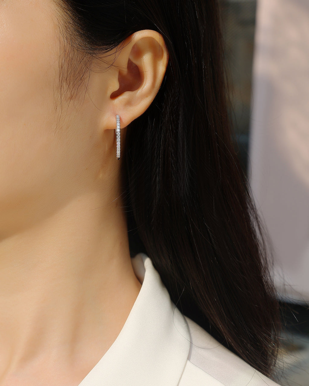 Slim Pavé Moissanite Huggie Hoop Earrings