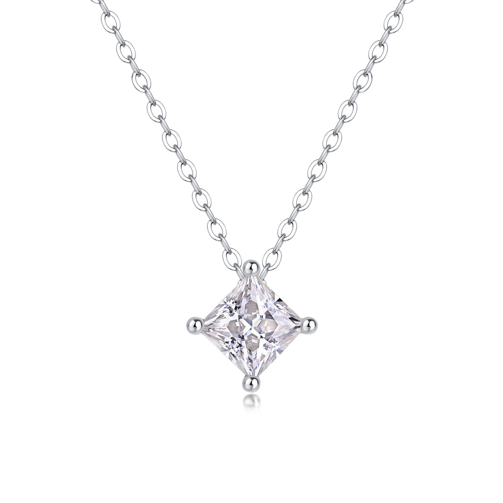 Square Moissanite Solitaire Pendant Necklace
