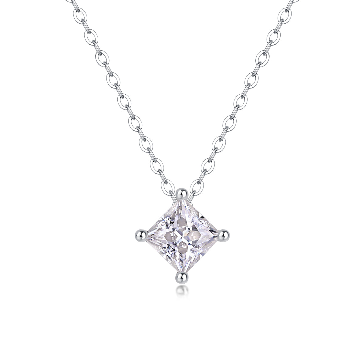 Square Moissanite Solitaire Pendant Necklace