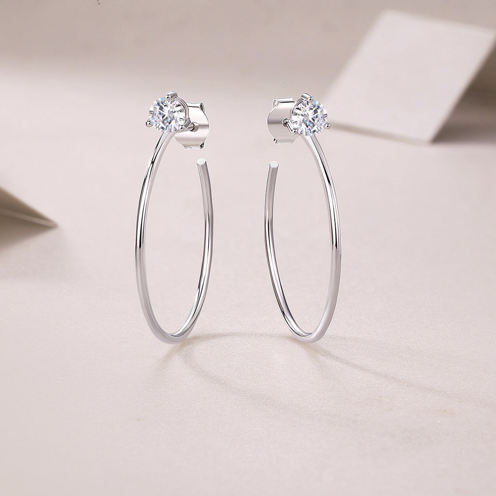 Minimal Round Moissanite Hoop Earrings