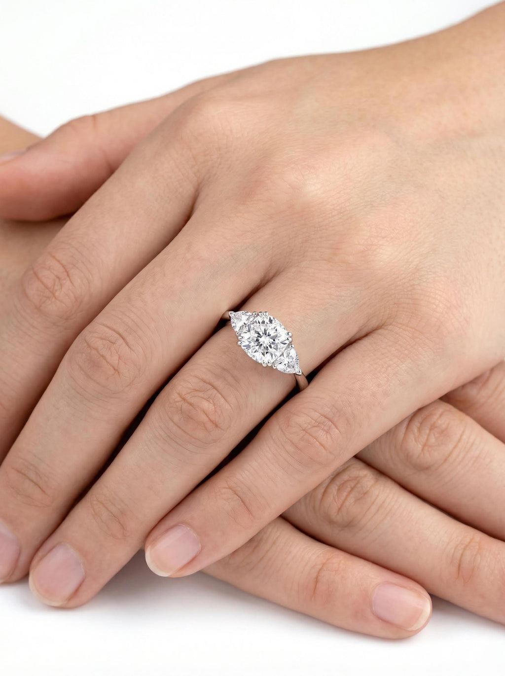 Cushion Cut Moissanite Three-Stone Ring