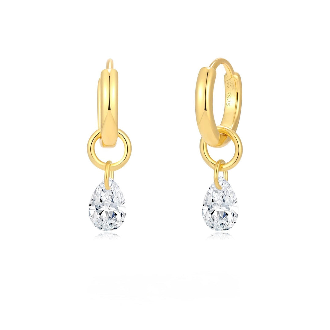 925 Sterling Silver Teardrop CZ Dangle Hoop Earrings