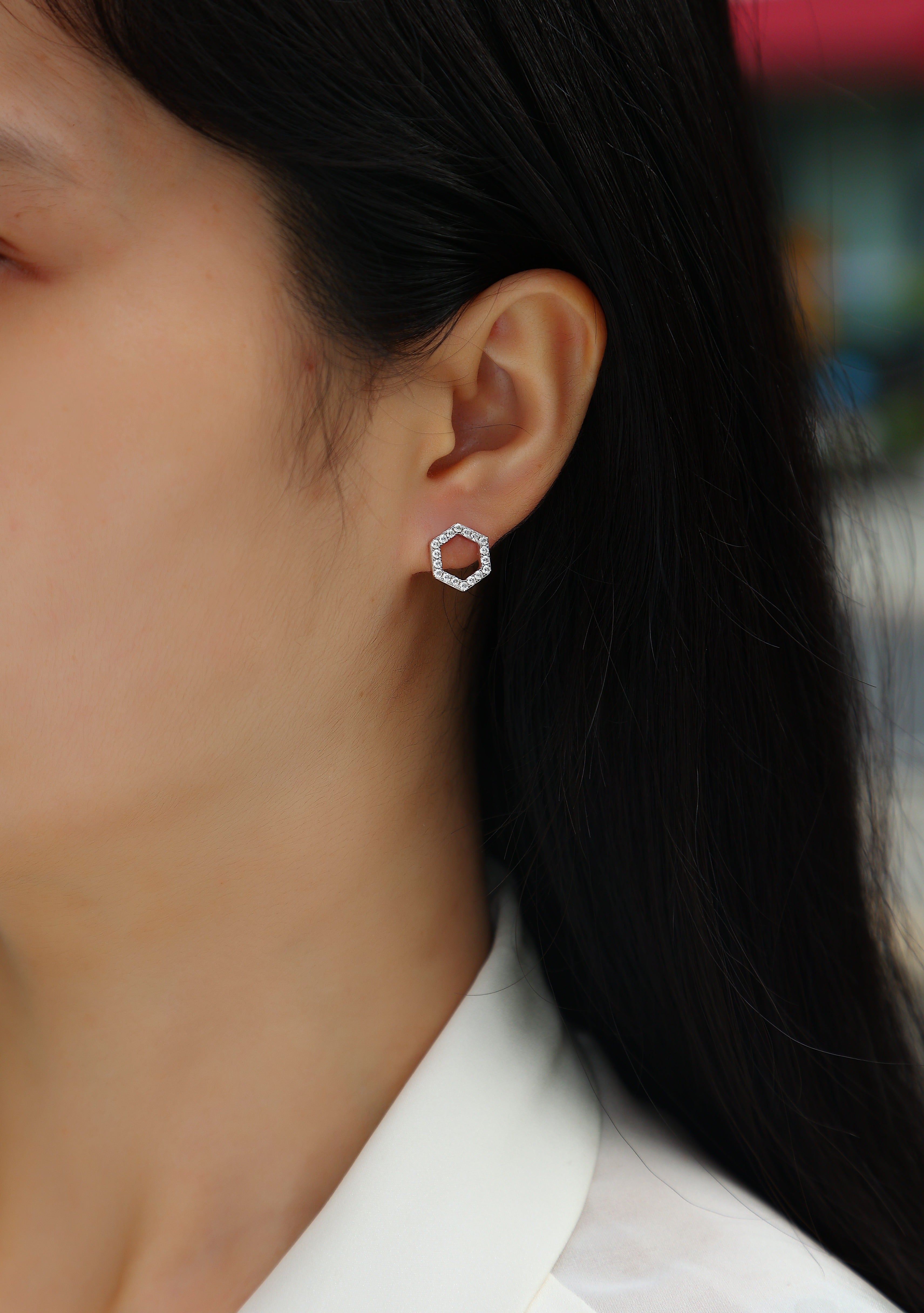 Pavé Hexagon Moissanite Stud Earrings