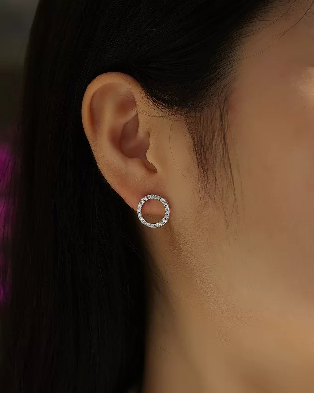 Pavé Circle Moissanite Stud Earrings