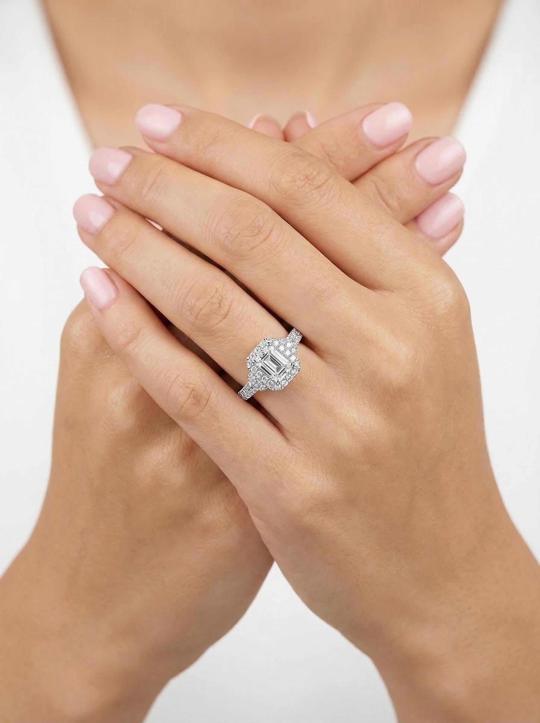 Emerald-Cut Halo Moissanite Ring