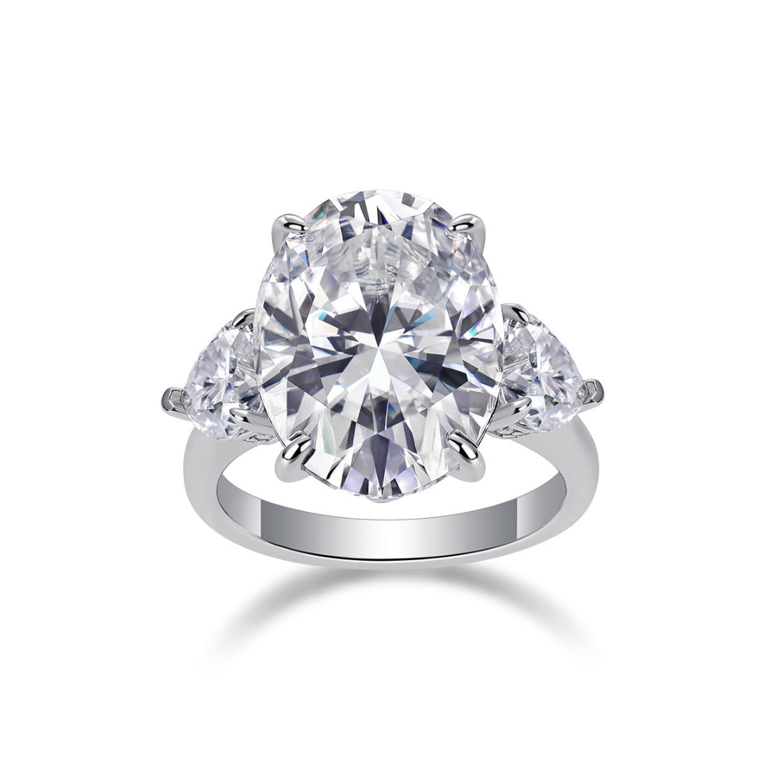 Oval Three-Stone Moissanite Statement Ring
