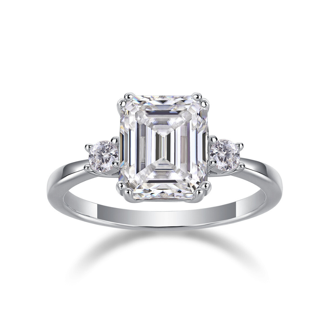 Emerald Cut Moissanite Three-Stone Ring