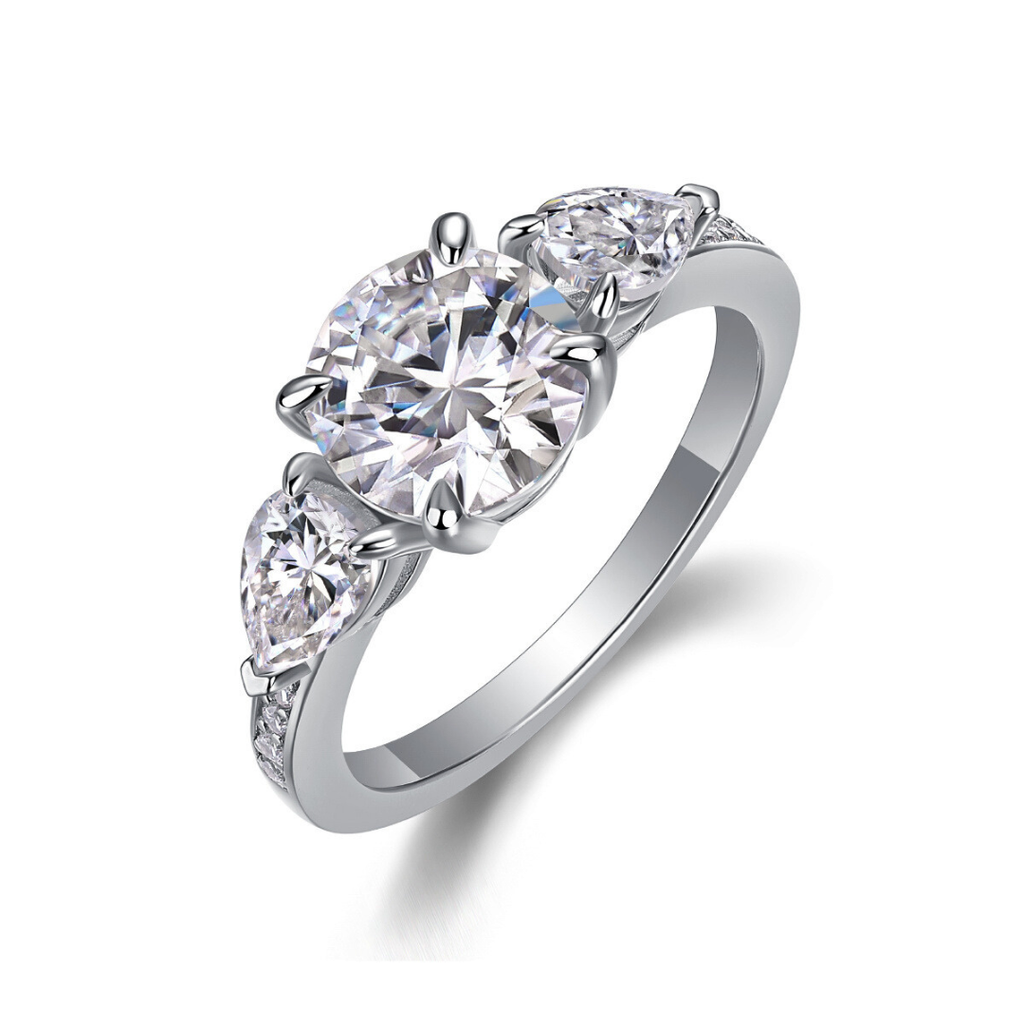 Round Moissanite Three-Stone Ring
