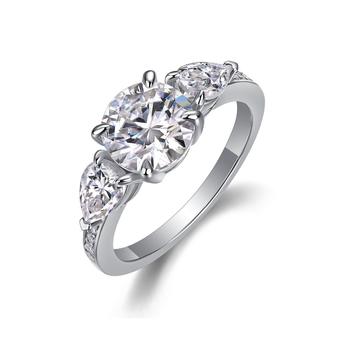 Round Moissanite Three-Stone Ring