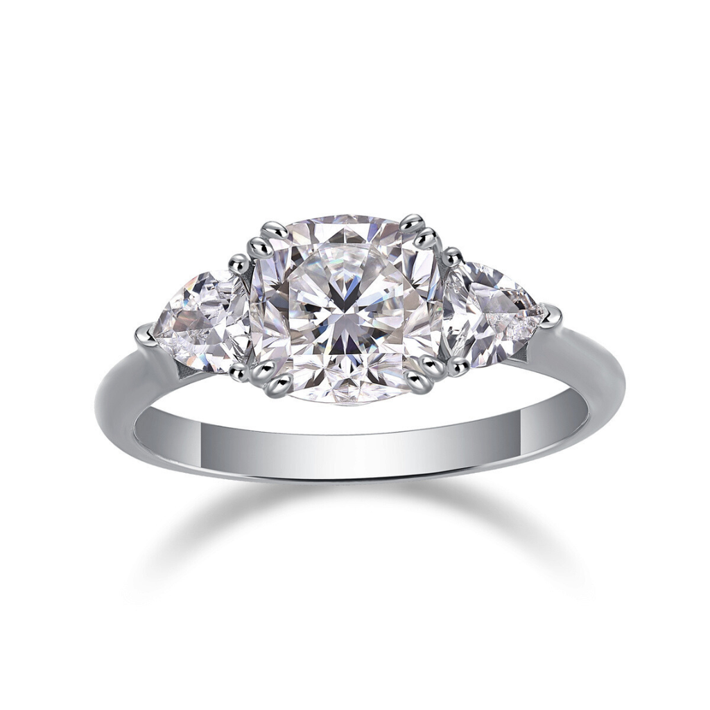Cushion Cut Moissanite Three-Stone Ring