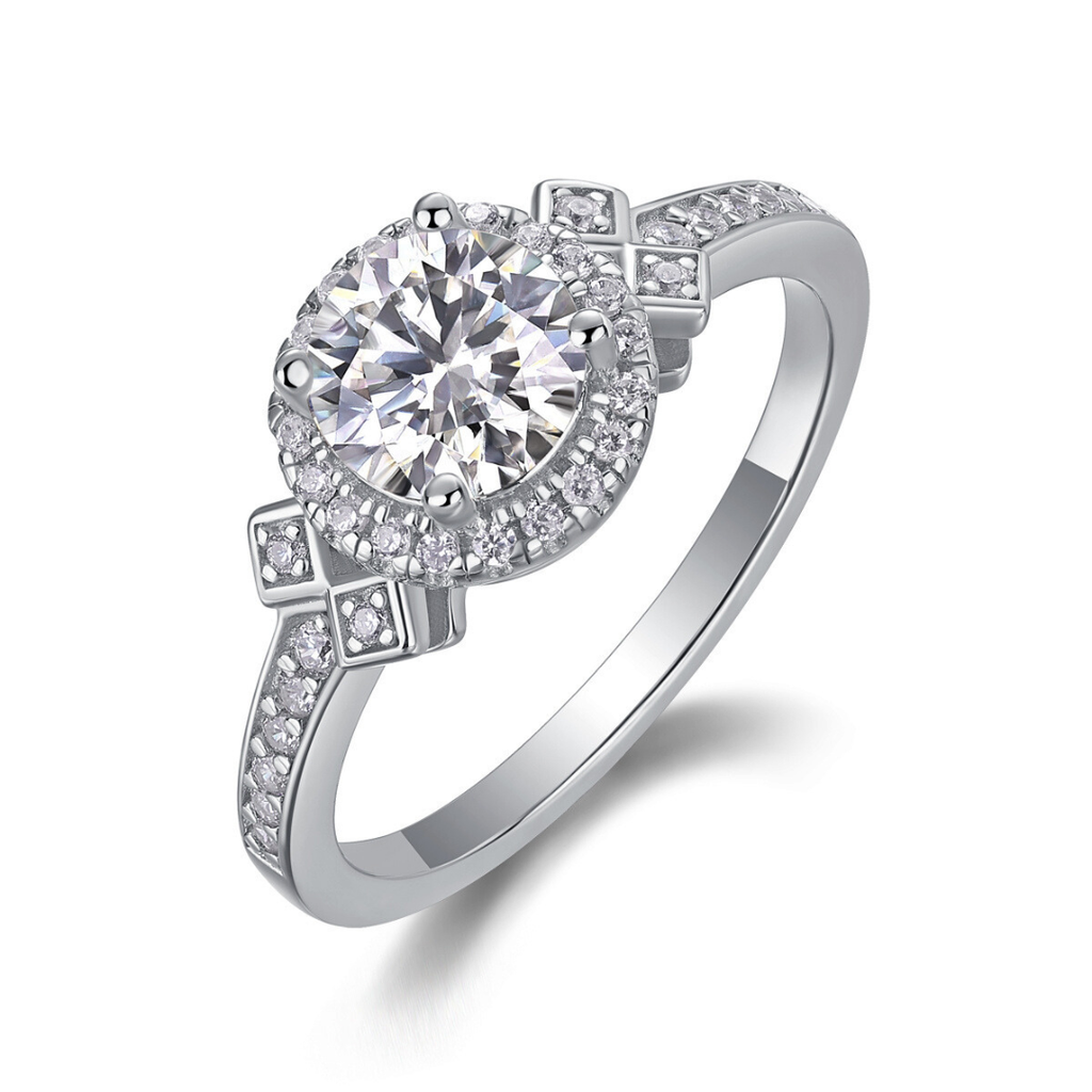 Round Halo Moissanite Ring