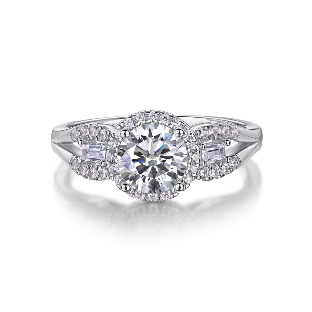 Round Halo Moissanite Ring
