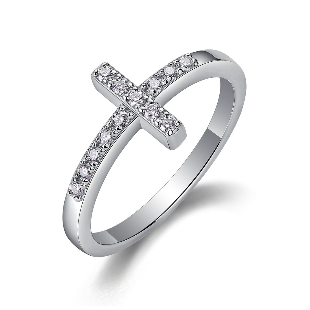Minimalist Cross Moissanite Ring