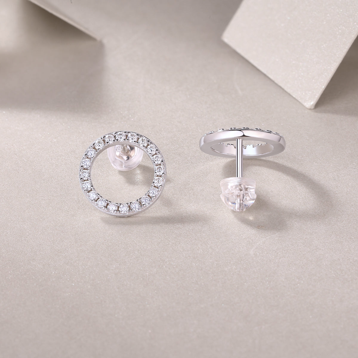 Pavé Circle Moissanite Stud Earrings