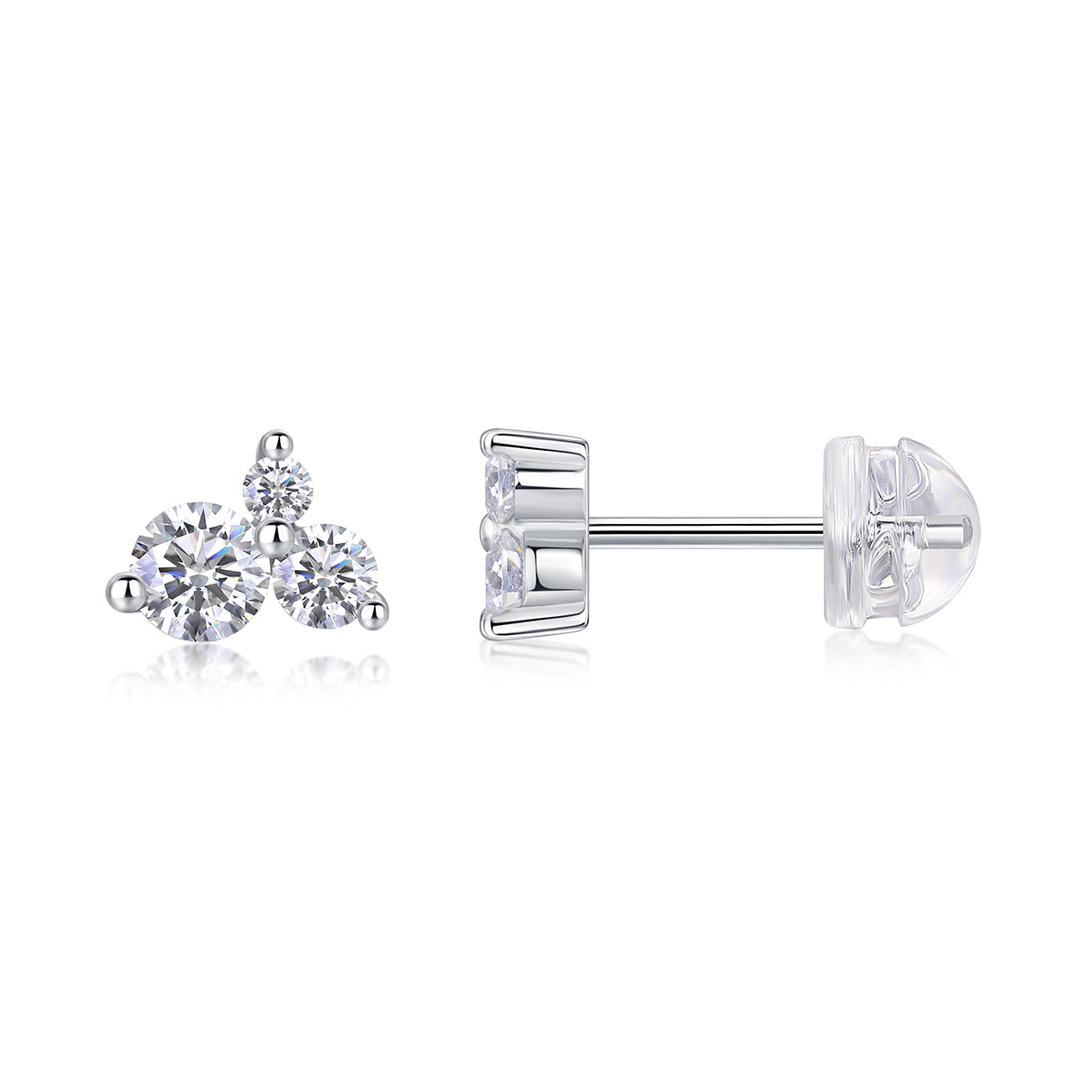 Wave-Set Round Moissanite Stud Earrings