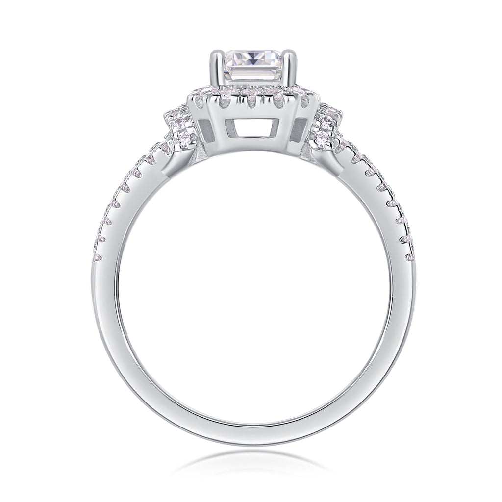 Emerald-Cut Halo Moissanite Ring