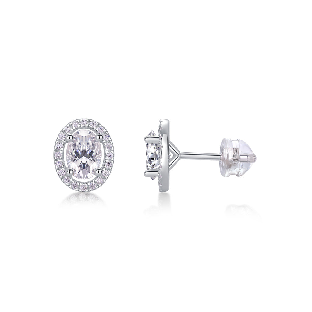 Oval Halo Moissanite Stud Earrings