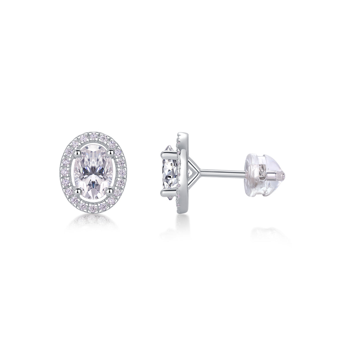 Oval Halo Moissanite Stud Earrings