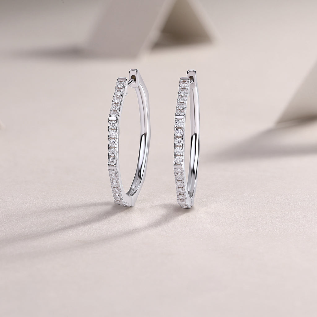 Geometric Pavé Moissanite Hoop Earrings
