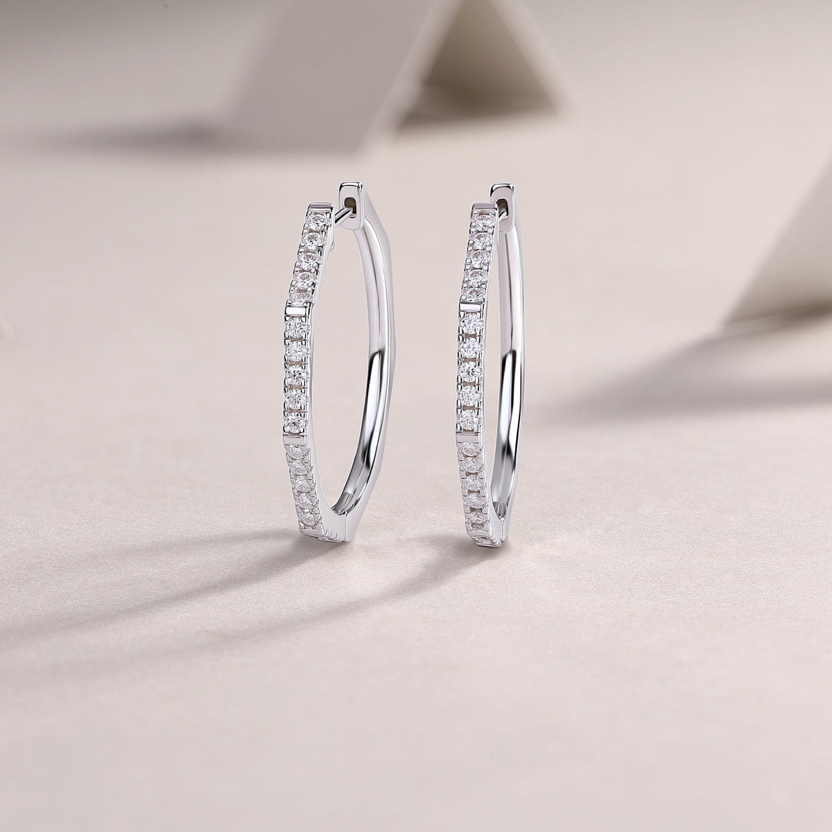 Geometric Pavé Moissanite Hoop Earrings