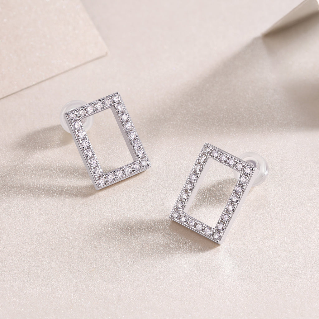 Pavé Rectangular Frame Moissanite Stud Earrings