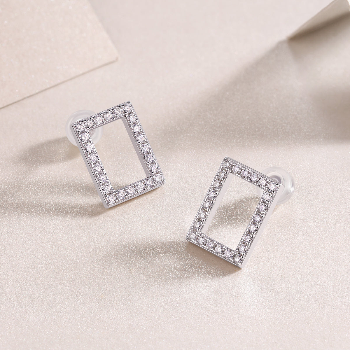 Pavé Rectangular Frame Moissanite Stud Earrings