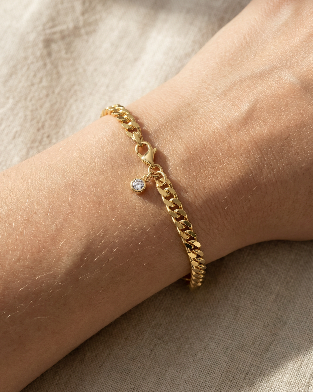 Golden Charm Moissanite Chain Bracelet
