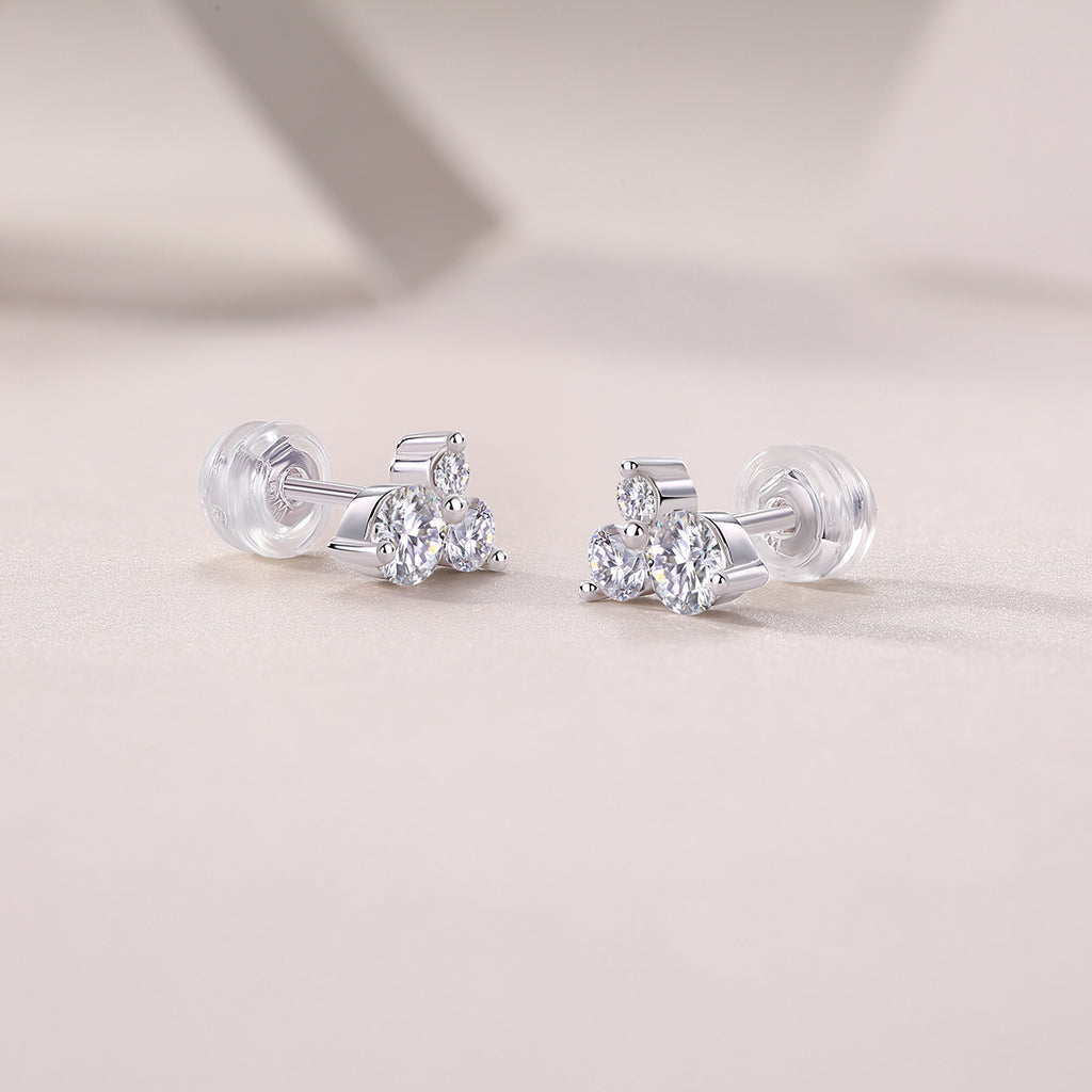 Wave-Set Round Moissanite Stud Earrings