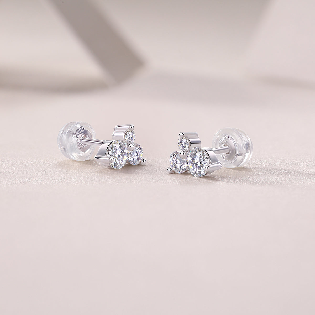 Wave-Set Round Moissanite Stud Earrings