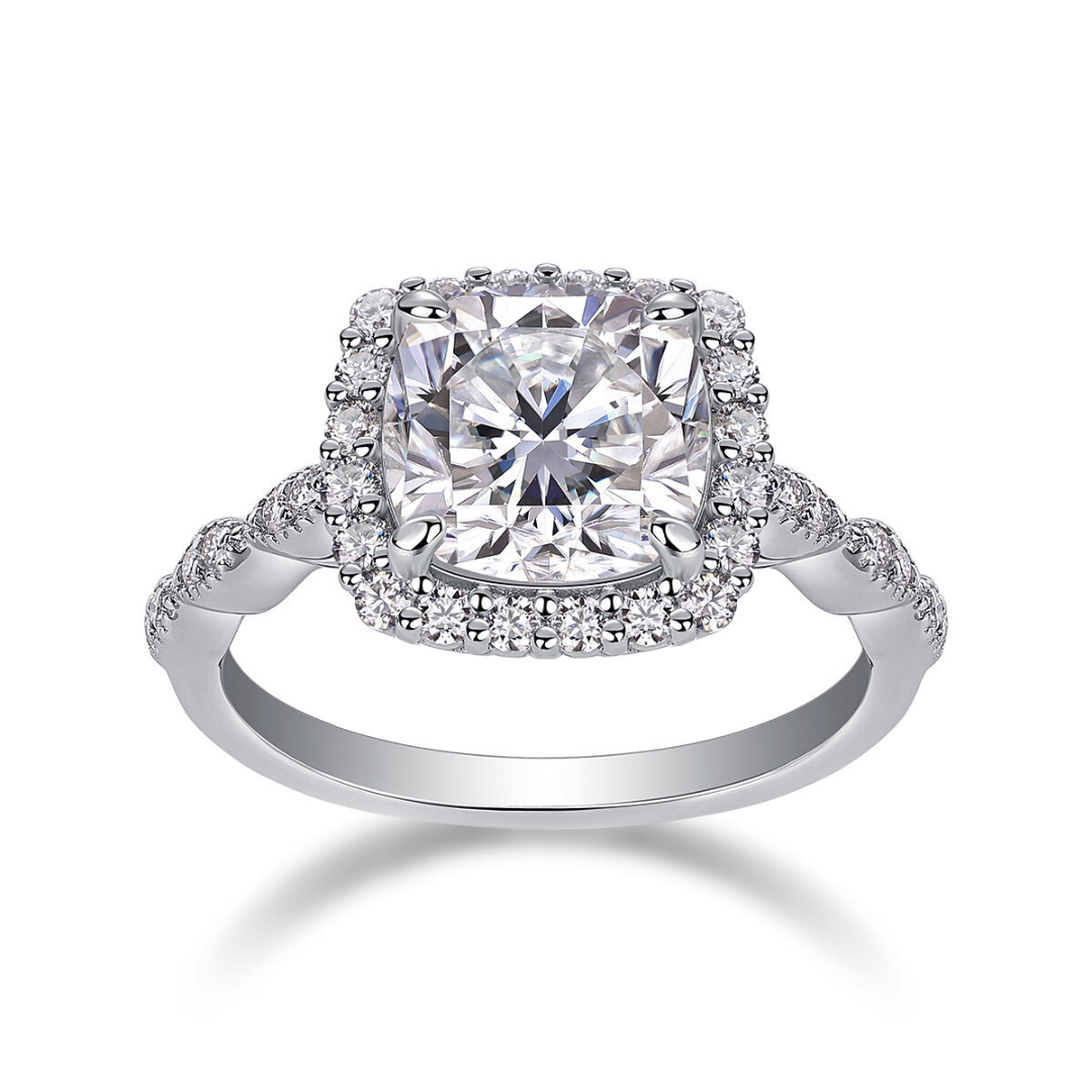 Cushion Moissanite Halo Ring