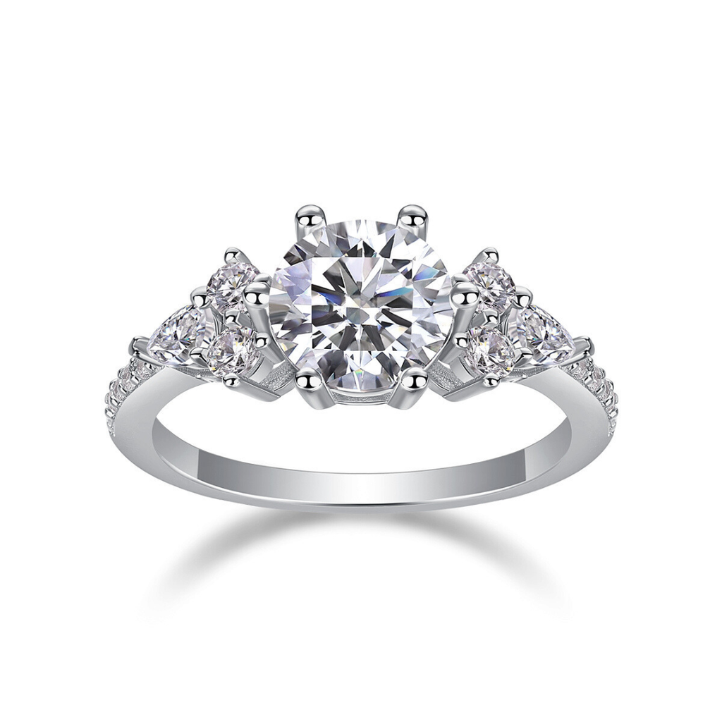 Round Brilliant Moissanite Three-Stone Ring