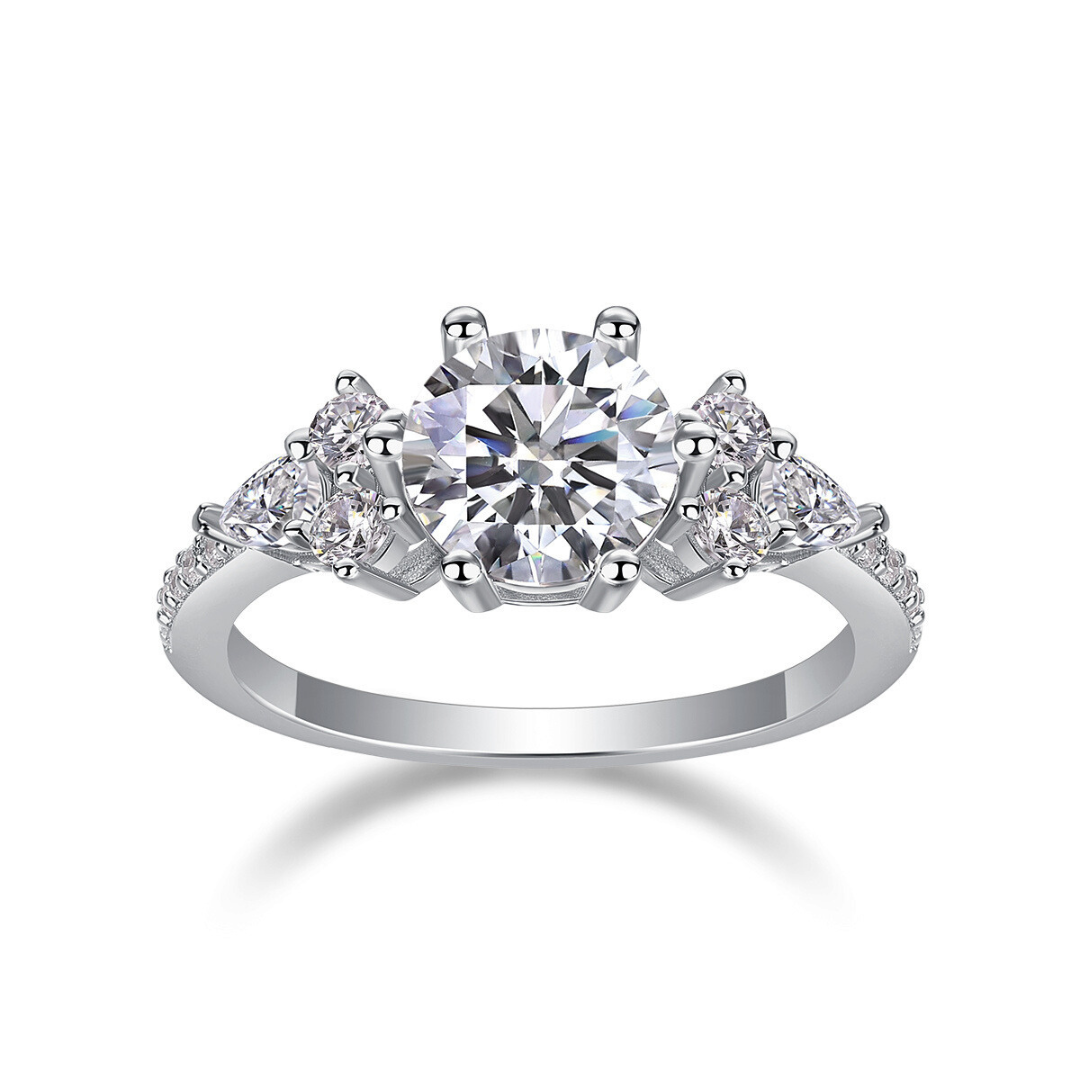 Round Brilliant Moissanite Three-Stone Ring