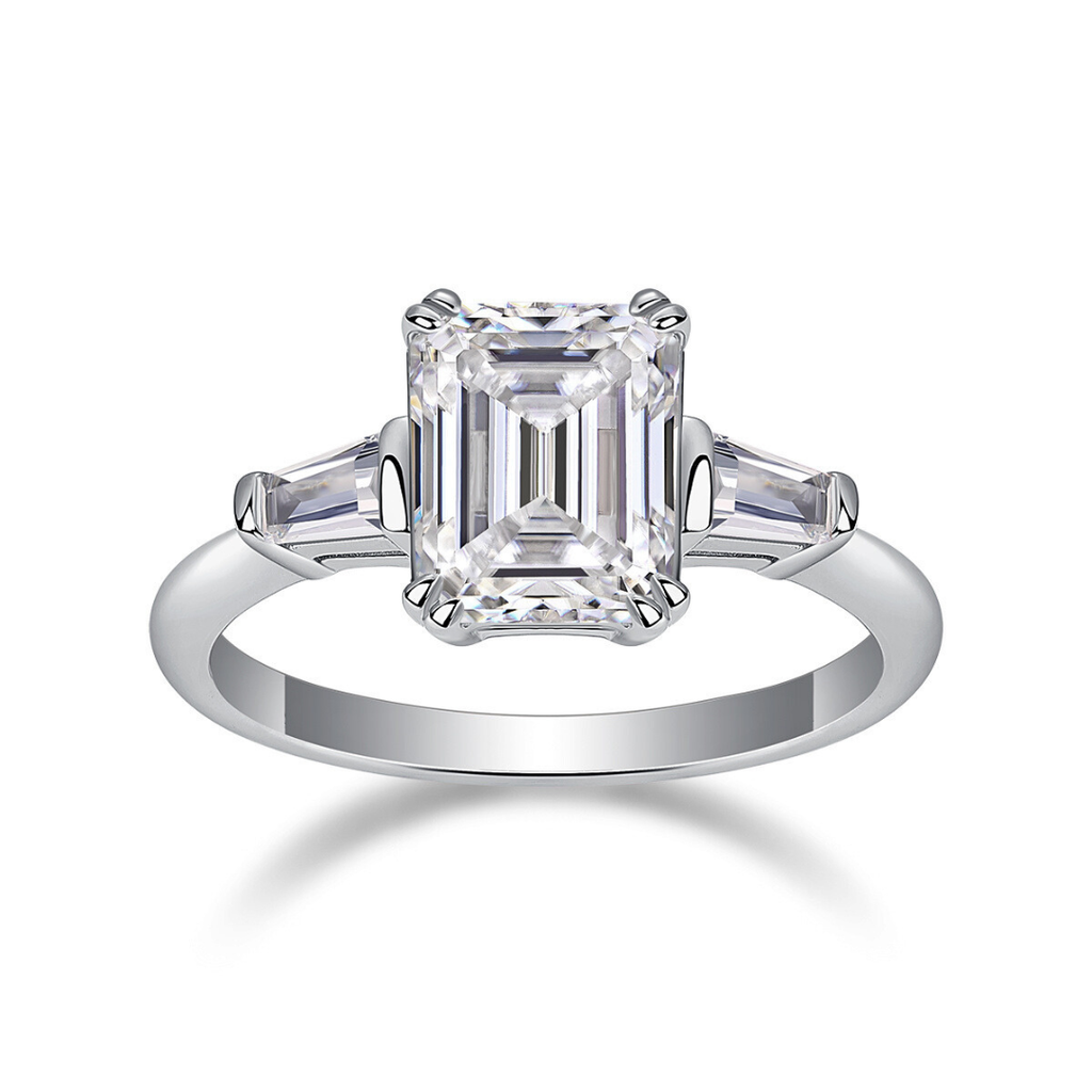 Emerald Cut Moissanite Three-Stone Ring