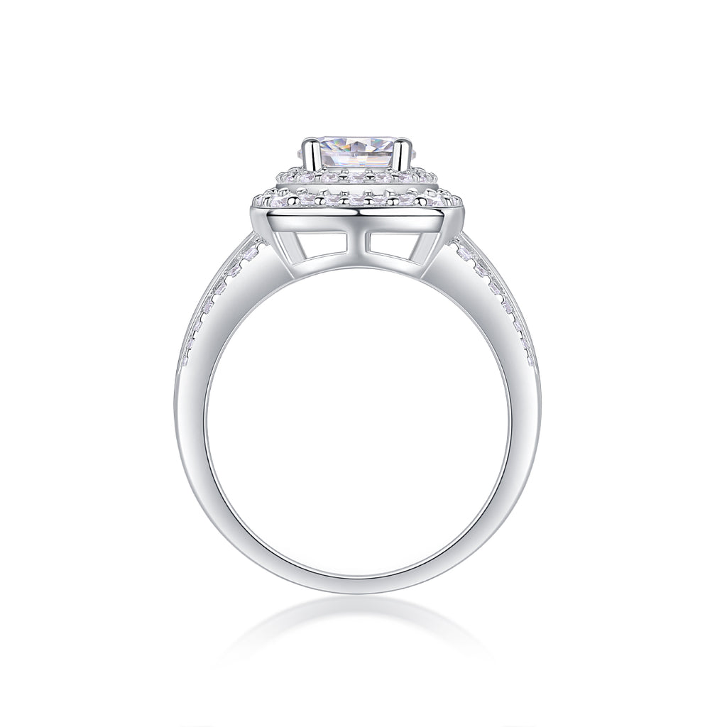 Double Halo Moissanite Crown Ring