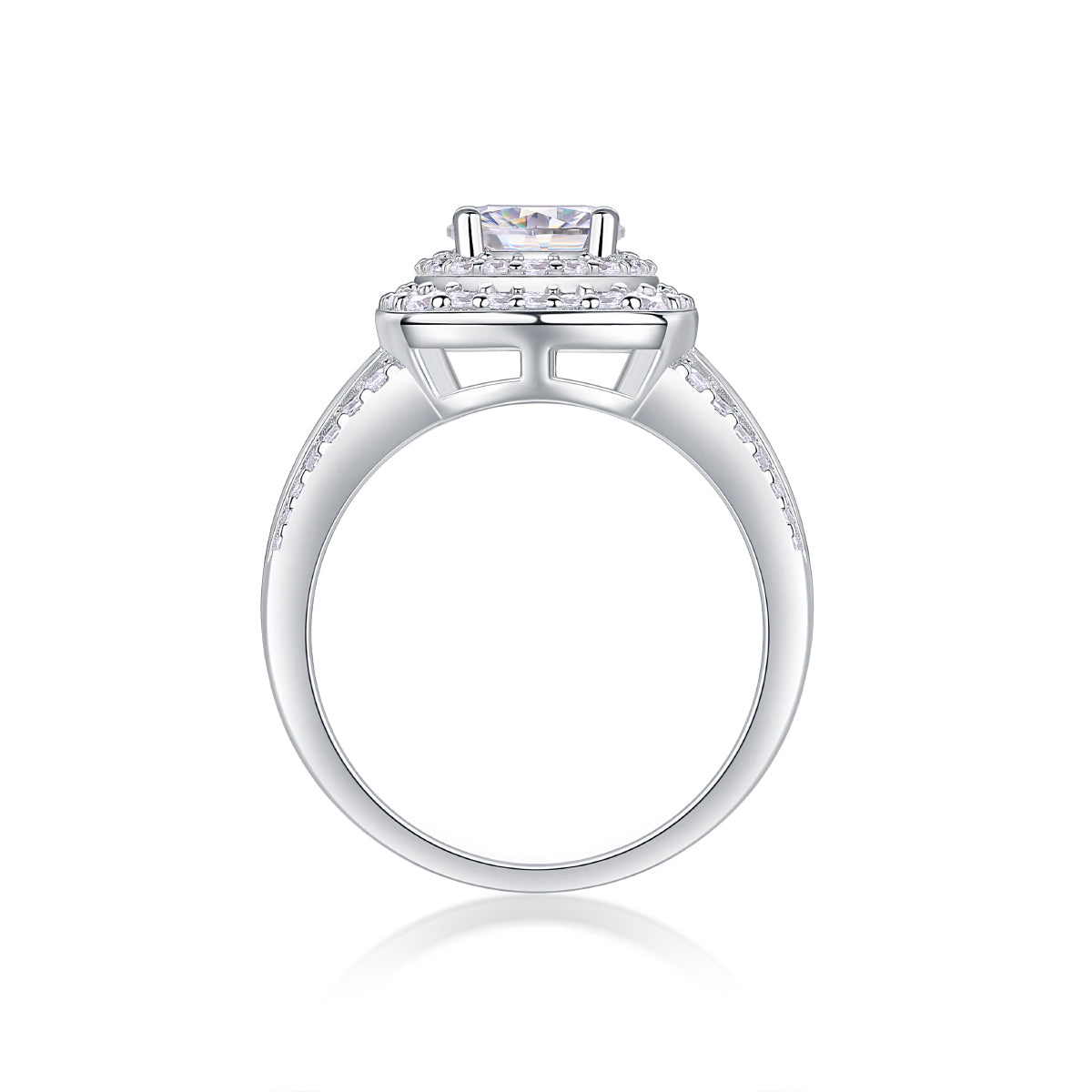 Double Halo Moissanite Crown Ring