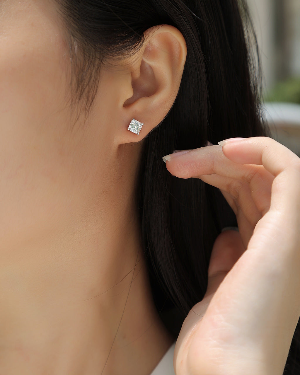 Square-Cut Moissanite Stud Earrings