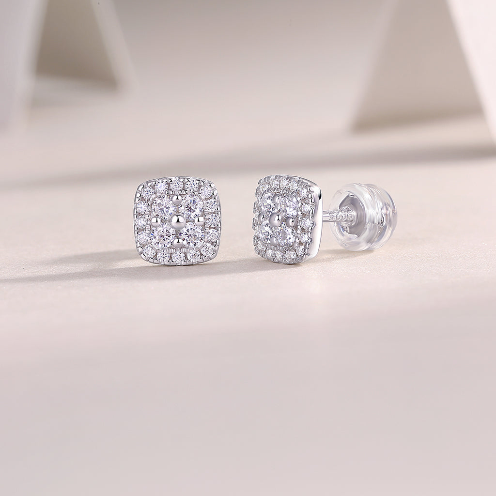 Halo Cushion Moissanite Stud Earrings