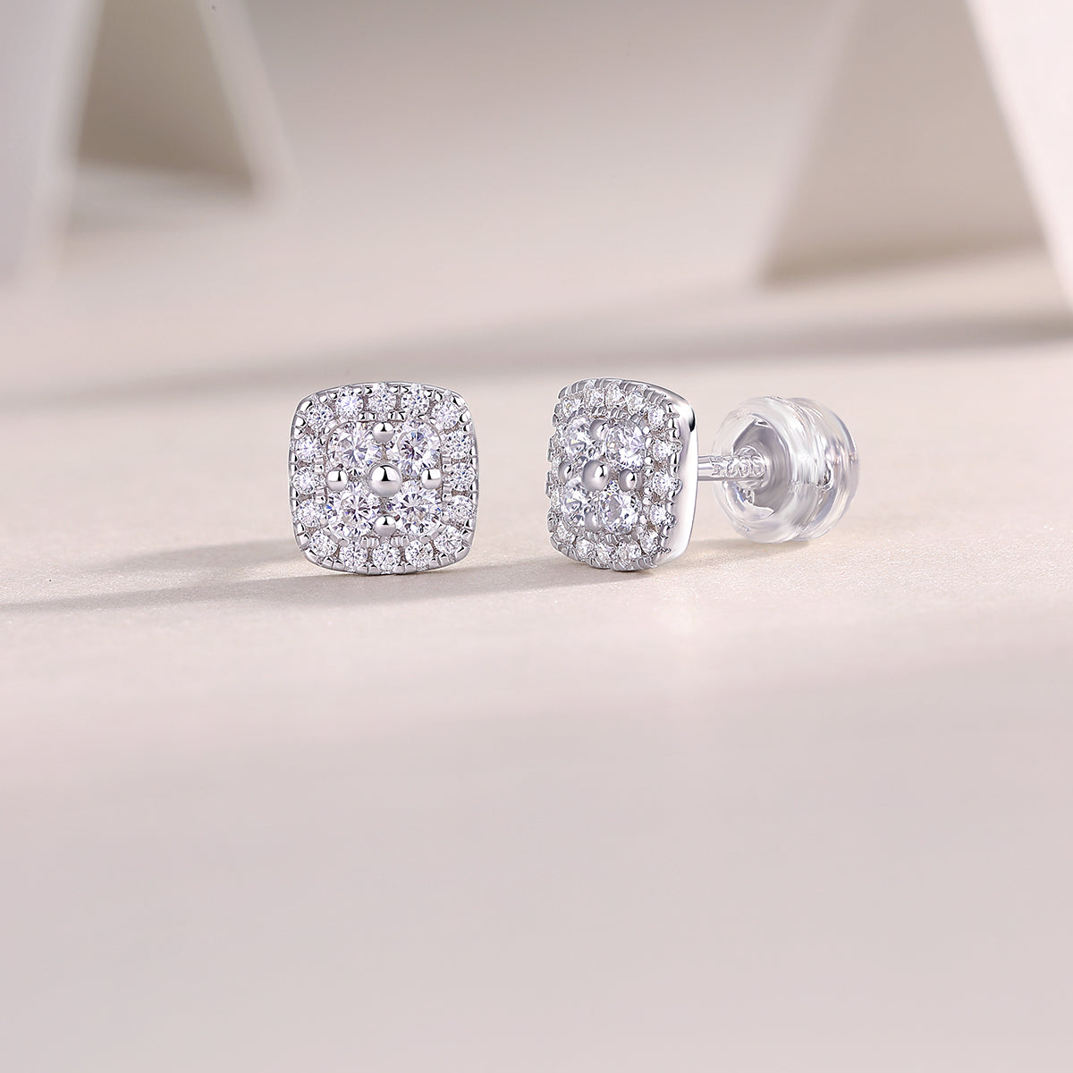 Halo Cushion Moissanite Stud Earrings