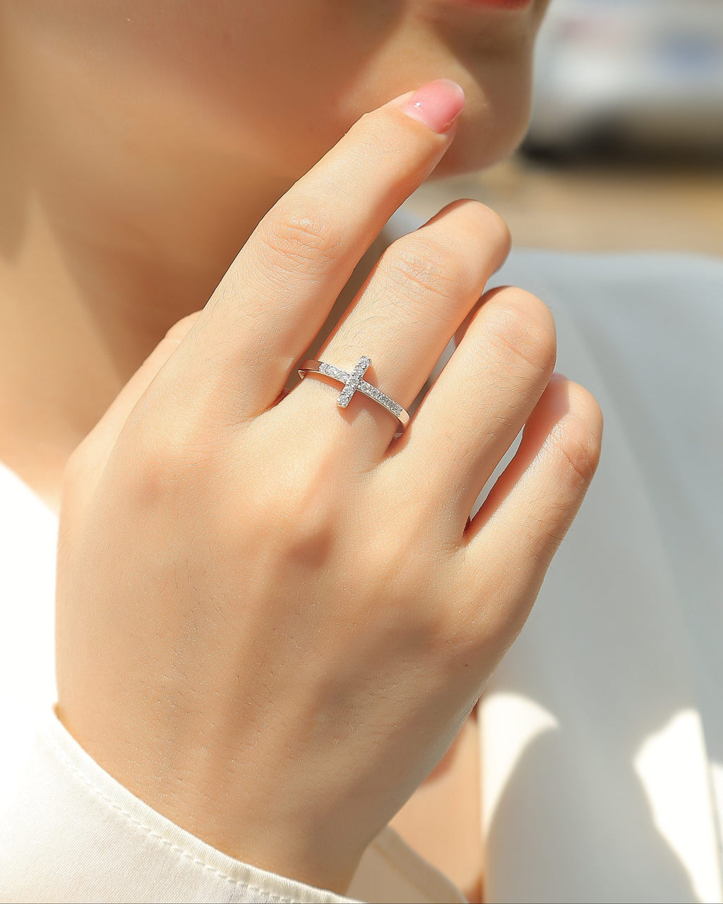 Minimalist Cross Moissanite Ring